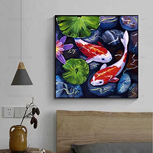 Toile photo classique Koi peinture à l'huile mur Art oeuvre imprime affiches bureau salon décor à la maison 19,6 "x 19,6" (50x50 cm) sans cadre Cover