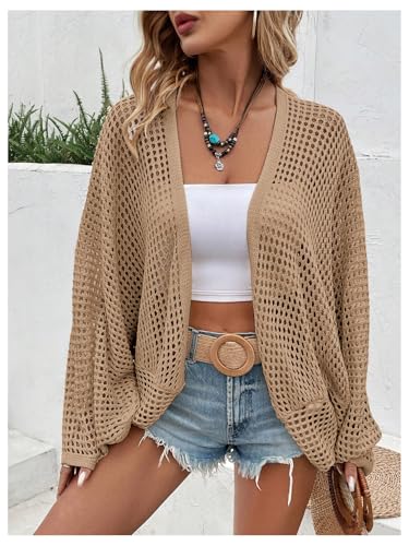 Image of Verdusa Women's Oversized Summer Cardigan Lightweight Sweater Crochet Knit Beach Cover Up Spring Vacation Outfits