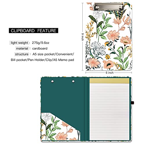 Hongri Mini Clipboard Folio with Refillable Lined Notepad and Interior Storage Pocket for Students, Classroom, Office, Women, Man, Cute Custom Pattern, Standard A5 Size 6" x 9", Evergreen - Thumbnail 3