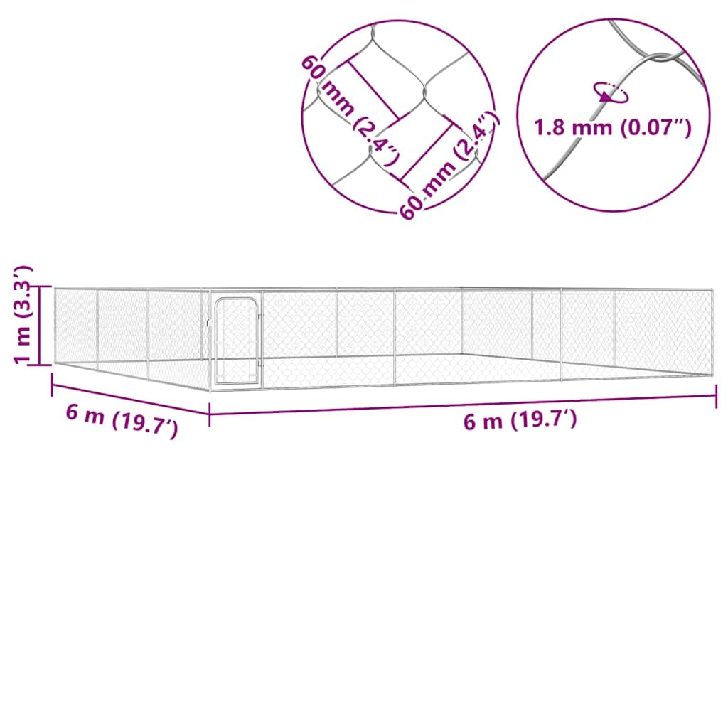 Perrera para perros de acero galvanizado de 6 x 6 x 1 m con malla de alambre, puerta batiente, resistente a la intemperie y segura para cachorros, perros, jardín, patio, camping e interior
