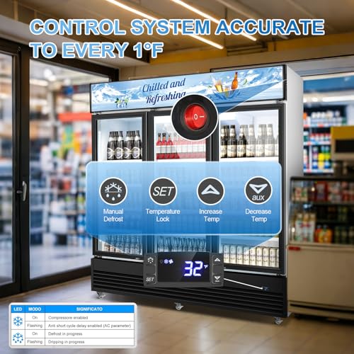Image of Tylza Commercial Refrigerator, Three Glass Door Display Beverage Fridge, 59.06 Cu Ft Upright Beverage Cooler Merchandiser with Replaceable Advertising Light Board, Rebound Door, Fast Cooling