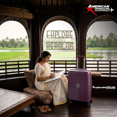 Image of AMERICAN TRAVELLER Explore Luggage Trolley Bags Single | Small (20) | Polypropylene Durable Hard Shell | TSA Type Lock | 360 Disc Spinner Wheels | Expandable Suitcase | Telescopic Handle.