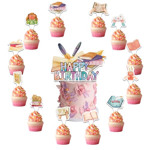 25 unids Libros Decoraciones para Tartas Libros temáticos Torta Topper Cupcake Toppers para la lectura de los amantes del libro Decoraciones de cumpleaños Biblioteca Decoración de fiesta Cumpleaños