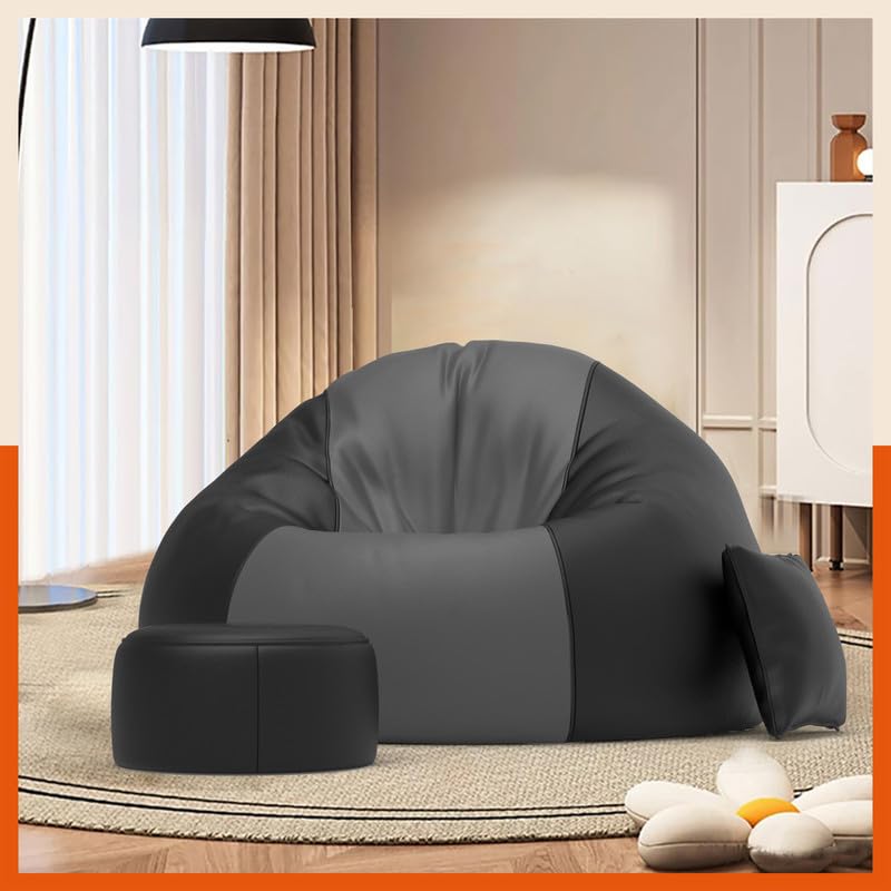 Image of Biggie Bean Bag with Beans Filled 3XL Luxura Elite Bean Bag Sofa with Free Cushion and Footrest - Official : DuoBlend Sofa Combo (Matching Color : Regular, Dark-Grey-Black)