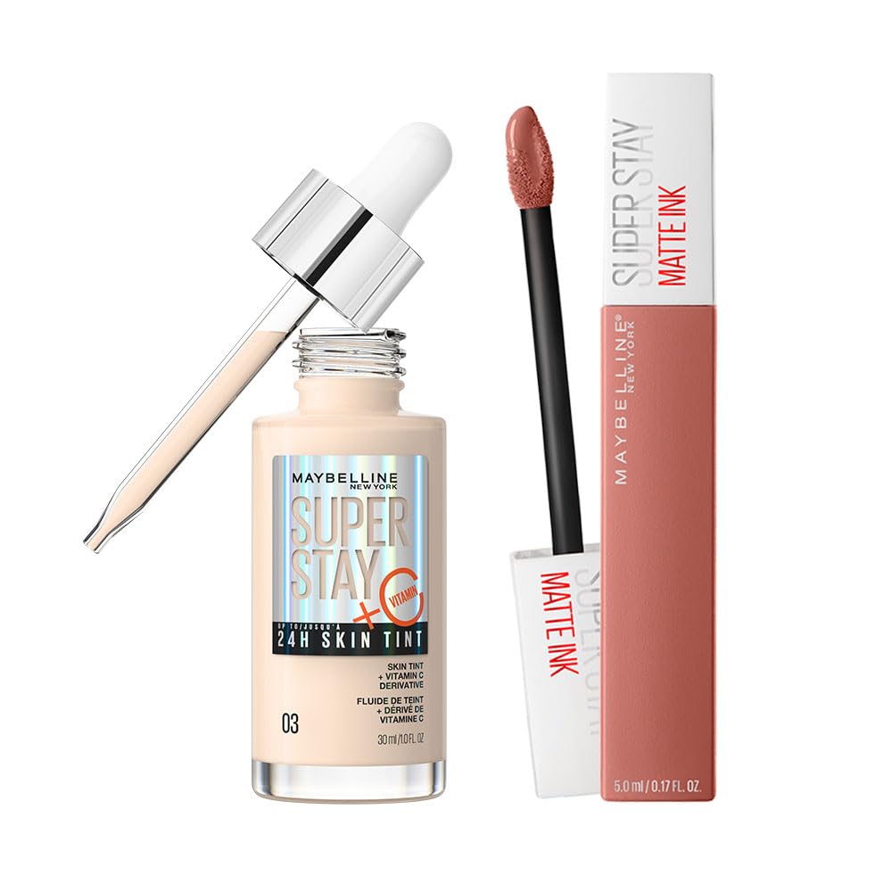 Maybelline New York Super Stay Matte Ink Likit Mat Ruj - 65 Seductress - Nude & Super Stay Skin Tint Fondöten - 03 Makyaj Seti