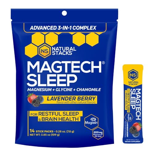 MagTech Magnesium Sleep Powder - Melatonin Free Sleep Aid w/ 3g Glycine - Magtein Magnesium L-Threonate, Glycinate & Taurate - Chelated Triple Complex - Supports Sleep & Brain Health* - 14 Servings