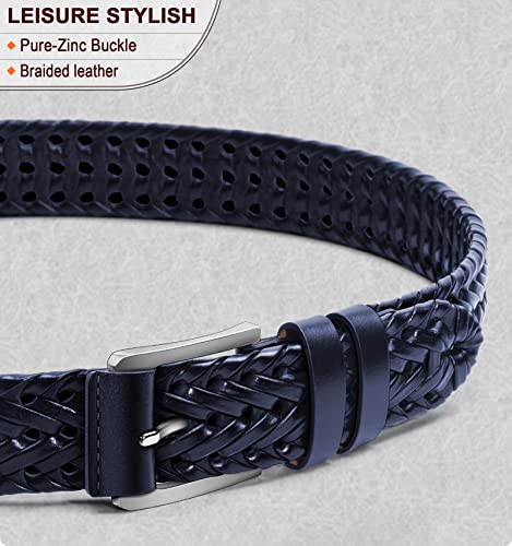 Image of BULLIANT Mens Leather Braided Woven Golf Belts Holeless 1 3 /8 inch-Gift Boxed