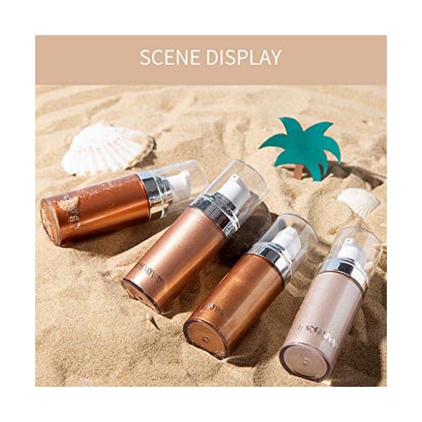 Glitter Body Makeup Shimmer Liquid Bronzer Waterproof Face Highlighter Makeup Blush Illuminator Glow for Face Women Body Glitter Lotion Cosmetics(#3 Bronze Gold)