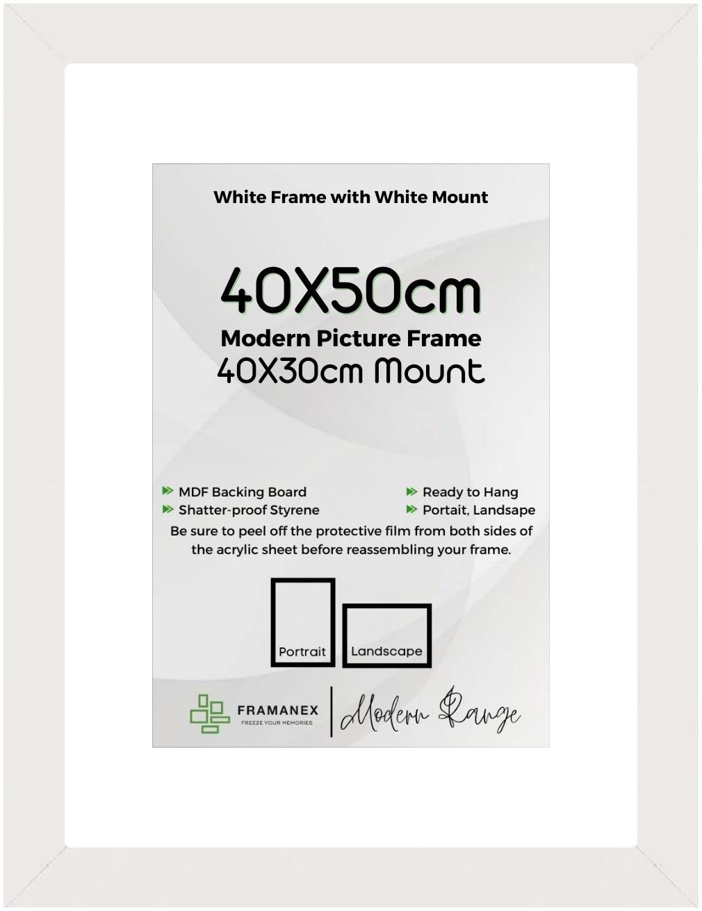FRAMANEX WHITE Large Picture Poster Frame Size 19.69 X 15.75 inch, 50 X 40cm, 500 X 400mm with White mount to fit image print size 12 X 16 inches, 30 X 40cm, 300 X 400mm [WHITE Frame]