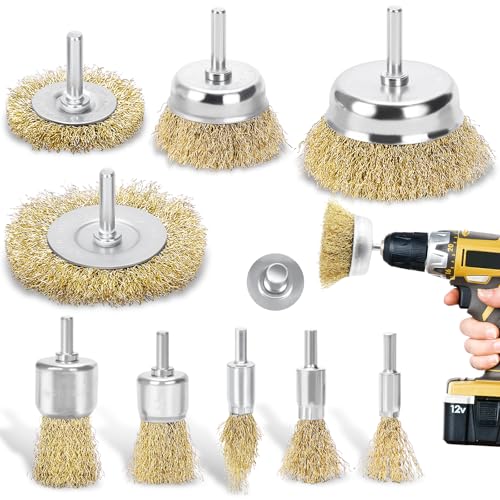DazSpirit 9 Pieces Brosse metallique pour perceuse métallique meuleuse circulaire avec kit de brosse à tige 1/4 pouce pour l'élimination de la rouille/corrosion/peinture