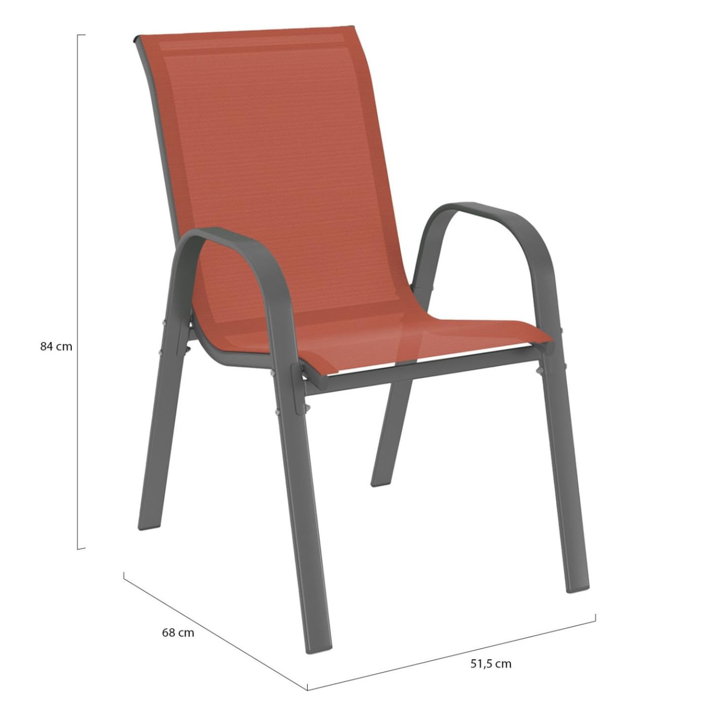 IDMarket - Lot de 4 chaises de Jardin LYMA métal et textilène empilables Terracotta et Gris