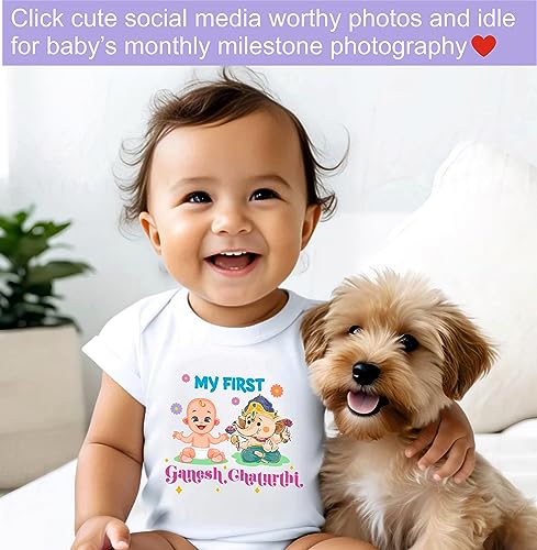 Image of Lillypupp My First Ganesh Chaturthi Dress For Baby Boy Girl | Baby Ganesha Romper Gift For New Born Photography | Ganpati Bappa Morya Baby Photoshoot Dress |