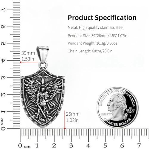St Michael Necklace for Men, Stainless Steel Patron Saints Medallion Pendant Jewelry, Catholic Protection Jewelry Gift2