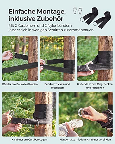 SONGMICS Hängematte 210x150cm Doppel Hängematte 300kg Tragkraft für Terrasse Balkon Garten Outdoor Camping mit Tragetasche, Befestigungsgurte und Karabiner, Grau GDC15GY 6
