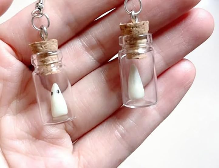 Cute Clip on Earrings for Women Non Pierced Funny Moss Ghost In A Bottle Glow The Dark Halloween Jewelry Idea Novelty3