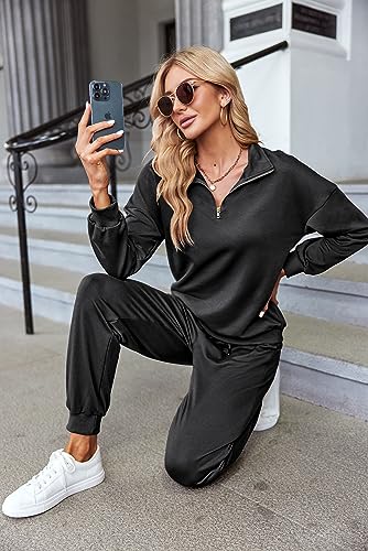 ELESOL Sweatsuits for Women Tracksuit Quarter 1/4 Zip Track Suits Set 2 Piece Outfits Casual Jogger Set3