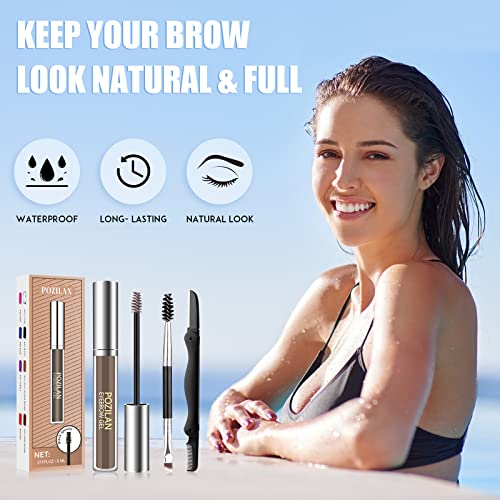 Pozilan Light Medium Brown Eyebrow Gel Waterproof With Eyebrow Brush - 0.211 Fl Oz Colored Brow Gel Light Medium Brown Eyebrow Mascara For Colored Brow Makeup, Long-Lasting, Sweatproof #TOP4