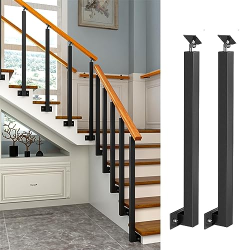 Drewniane poręcze, Zewnętrzna balustrada schodów Dopasuj 2 lub 5 stopniową poręcz drewnianą z żelaznymi słupkami(120cm,H 90cm)