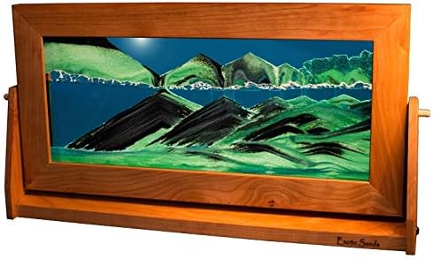 Liquid Colored Sandscapes - XL22 Extra Large Cherry Frame (Summer Turquoise Liquid) Sand Pictures - Sand Art - Shifting - Sifting Sands.