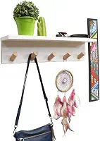 Cabideiro de Parede com Prateleira - Gancho Super Resistente - 50x10x11,5cm MDF Branco Pendurador Redondo Inclinado