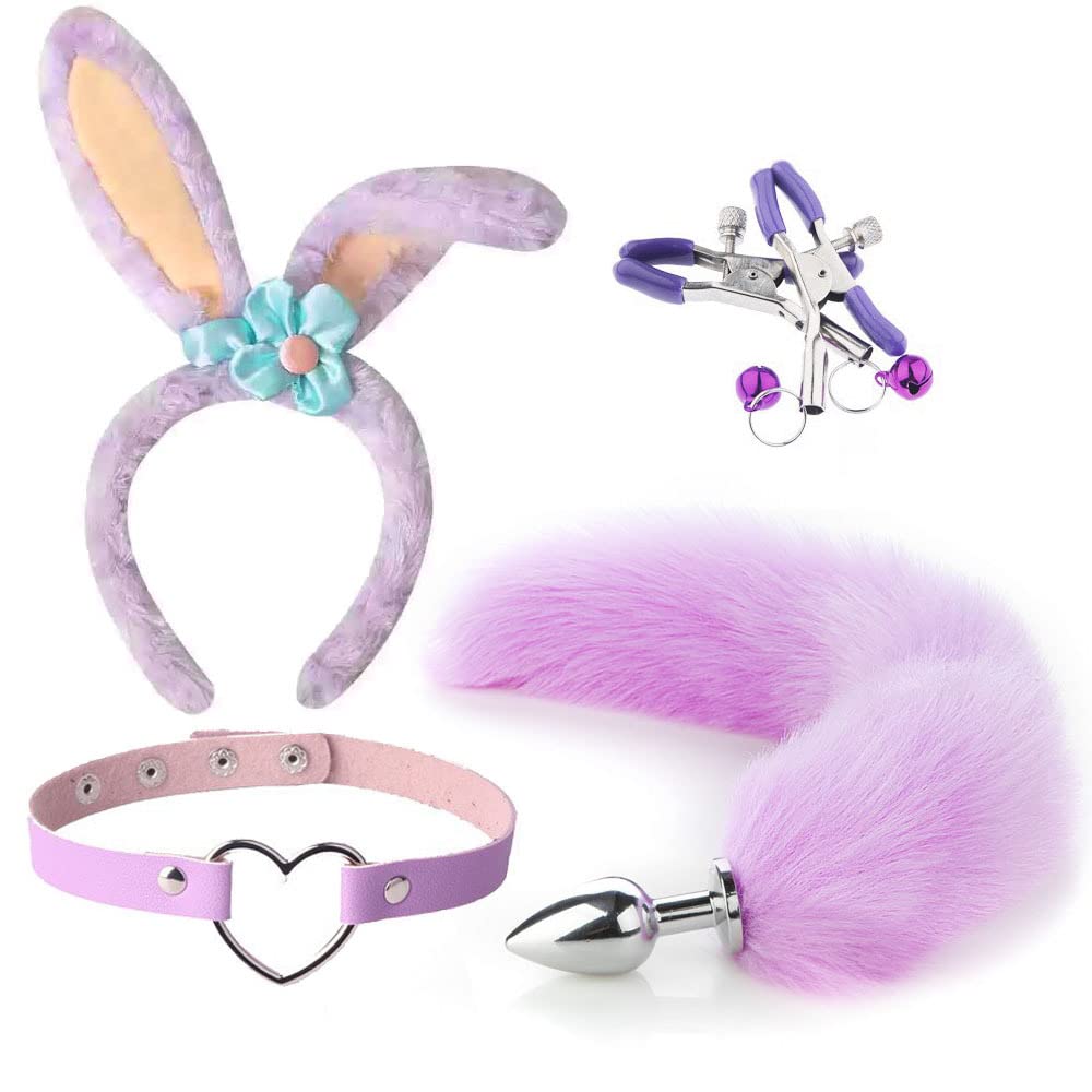 1Set Fox Ears and Tail Set Cat Ears and Tail Set Faux Fur Tails Plug Costume for Women Adult Cosplay Costume