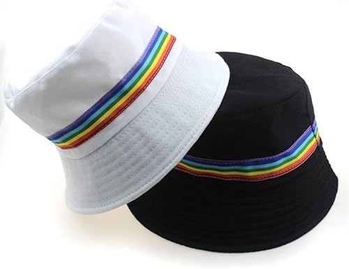 Miniatura 8 de TENDYCOCO Sombrero de pescador bordado de arco iris, sombrero de pescador unisex con protección UV para hombres y mujeres, Blanco