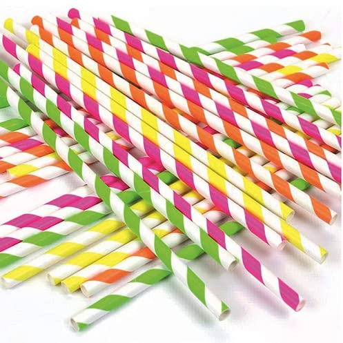Image of GL Creation Premium Biodegradable Rainbow Paper Straws Eco-Friendly Assorted Colorful - Party Decoration Supplies Mad in India. (8 MM, 100)