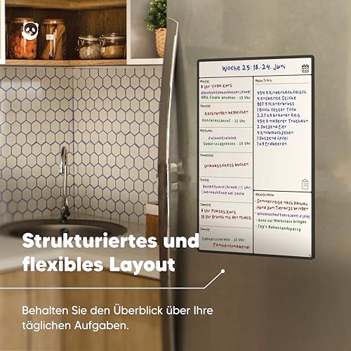 A4 Wochenplaner Abwischbar, Magnettafel Küche von SmartPanda - Wochenplaner Magnetisch, Magnettafel Kühlschrank und Whiteboard - Magnetisches Whiteboard für Familie, auf Deutsch