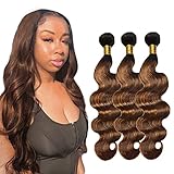 Highlight Body Wave Bundles Ombre Human Hair Weaves Unprocessed Brazilian Virgin Hair Body Wave 3 Bundles P4/30 Color 18 20 22 Inch Remy Human Hair Weaves Brown Human Hair Bundles Honey Blonde Piano Hair Bundles