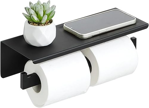 Alise Soporte doble de papel higiénico, soporte de papel higiénico de baño con estante, dispensador de almacenamiento de rollos de papel higiénico