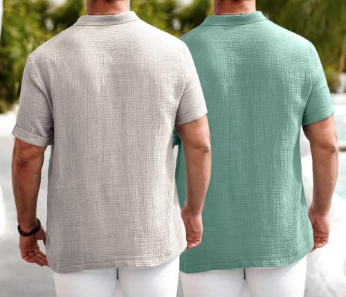 Image of Zombom Men's Polycotton Solid Short Kurta | Regular Fit | Half Sleeve | Mandarin Collar | Lightweight Casual Wear for Daily, Summer Comfort & Smart Look