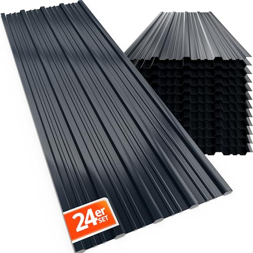 GARDEBRUK® 24x Paneles para Tejado, Chapas Onduladas 129x46cm, Panel Techo 14m², Placa Sandwich Galvanizada, Cobertizo, Garaje, Caseta, Construcción Antracita