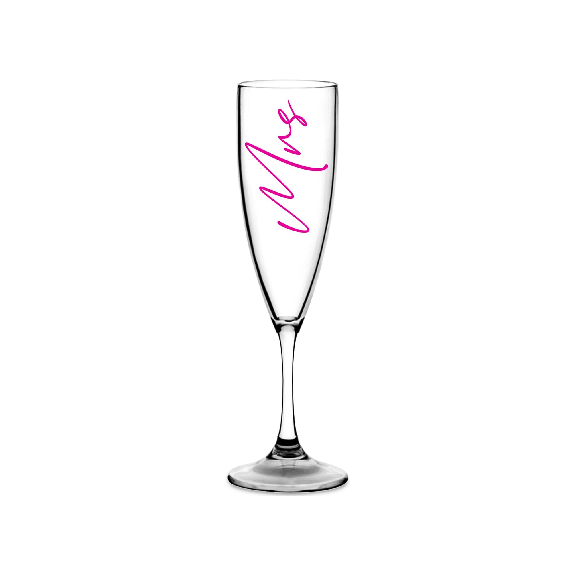 Champagne Premium Clear Flute Glass Bride Groom Mr Mrs Wedding Maid Honour Wine Cocktail Prosecco Celebrations Gift (Pink, Mrs)