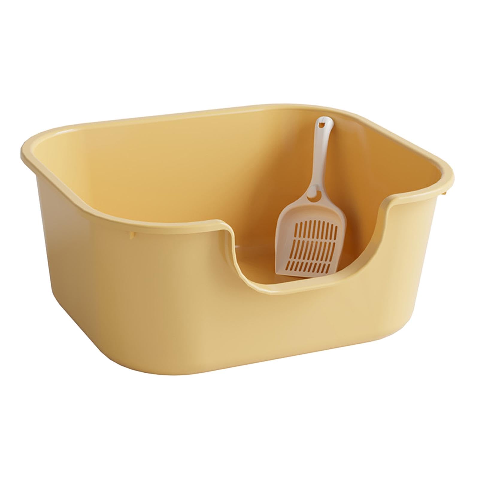 Katzenstreu Schale Offene Katzentoilette mit Hohen Seiten Katzenstreu Behälter U-Form Sand Kiste aus Robustem PP für Katzen Kätzchen Kaninchen, Gelb