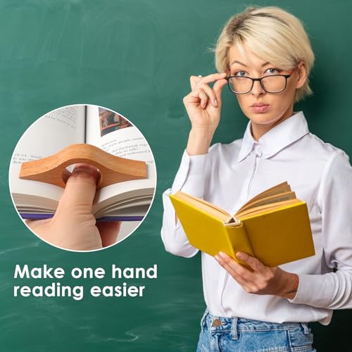 Image of Book Weight Holder Wooden Thumb Book Page Open Weighted Bookmark Corner Reading Accessories Office Desk Decor Executive Gift for Writer Reader(Bookmark+Thumb Page Holder-Yellow)