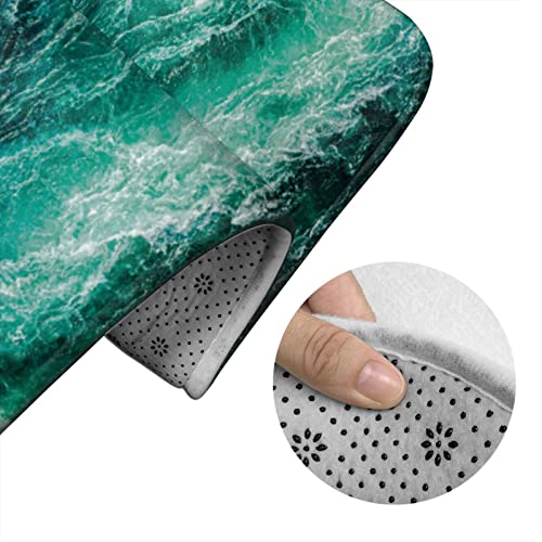 DIRYKILP Badematte + Konturmatte + Toilettendeckelbezug, grüne Ozeanwellen 3 Stück Badematte Set, mit rutschfester Unterseite – Bild 6