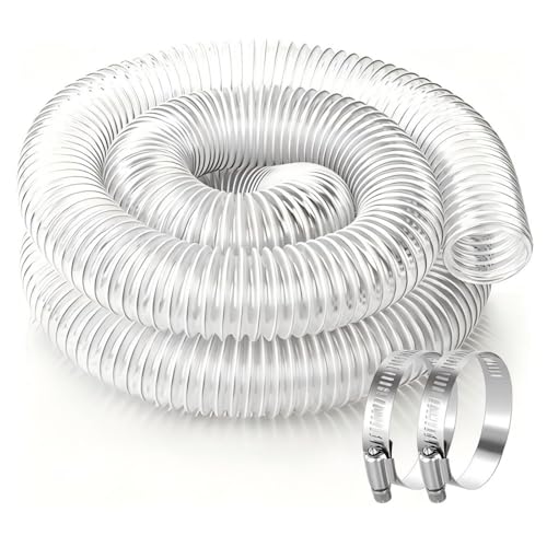 POOLTALE 4IN x 10FT PVC Dust Collection Hose Puncture Resistant Flexible Clear Fume with Carbon Steel Wire Coil for dust collection systems 1 Pack