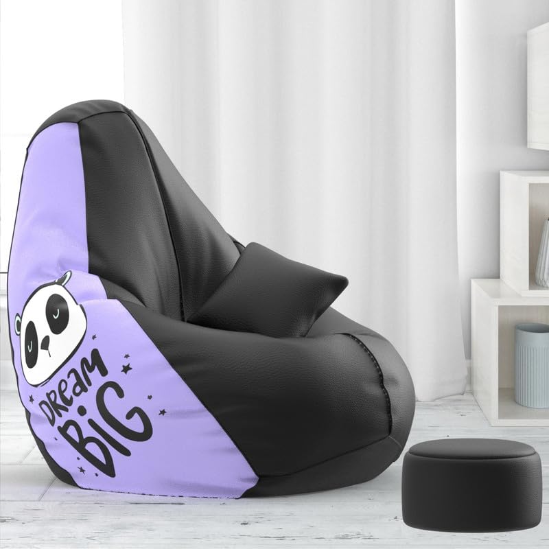 Image of Biggie Bean Bag with Beans Filled XXXXXL Bean Bag with Free Cushion and Footrest - Official : PrintZen Combo (Matching Color : Printed, Dream Big - Black Lavender)