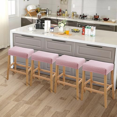 Image of YISUN Stool Covers Rectangle - 4 Pack Stretch Waterproof Saddle Seat Cover Counter Bar Stools Bar Chairs Covers Kitchen Island Chairs Cushion Protector
