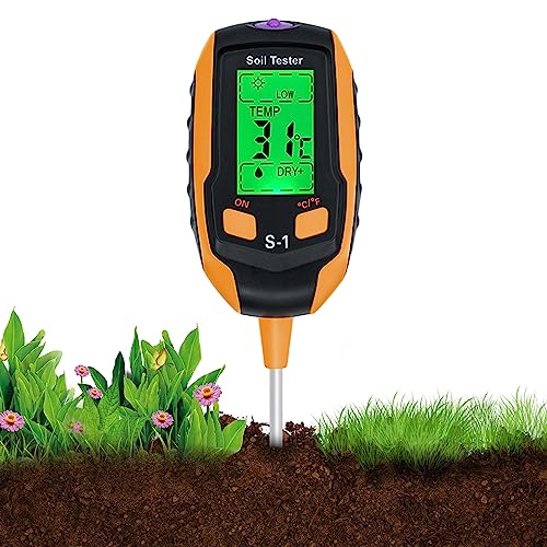 Wigearss Testeur de Sol 4 en 1, Mesure Précise du pH, de l'Humidité, de la Température et de la Lumière, Écran LCD Rétroéclairé pour Jardin,...