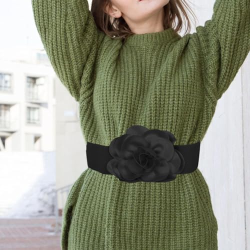 Women's Wide Belt Stretch Chunky Waist Belt Dress Belts Big Flower Cinch Belts Elastic Belts for Women4