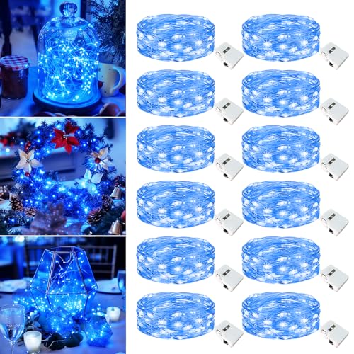 Image of 12 Pack Fairy Lights Battery Operated - 7ft 20 Led Twinkle Lights 3 Modes, Bulk Mini String Lights Waterproof for Mason Jars Vases DIY Party Wedding Decoration Christmas -Blue