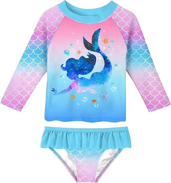 Image of UNIFACO Toddler Girls Swimsuit Rashguard Set Summer Beach Breathable Tankini with UPF 50+ Sun Protection 2-8T