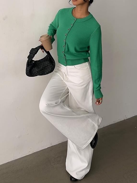 Sweetmoon Cropped Cardigan Sweaters for Women Lightweight, Knit Wool Button Up Cardigan, Fall Sweaters for Women Trendy - Image 4