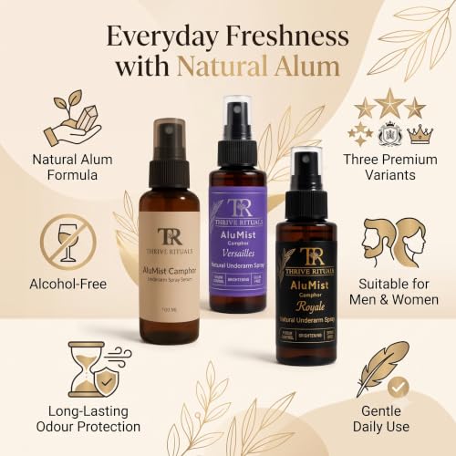 Image of AluMist Natural Alum Underarm Spray for Men & Women | Natural Deodorant | Alcohol-Free Formula | Long-Lasting Odour Protection | 100 ml (Camphor, Versailles & Royale)