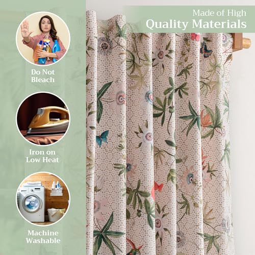 Image of Maison d' Hermine Curtains for Living Room 100% Cotton 124 inch Length One Panel Light Filtering Curtains for Windows with Rod and Loop Pockets (Passiflora - Grenadille, 50 inch W x 124 inch L)