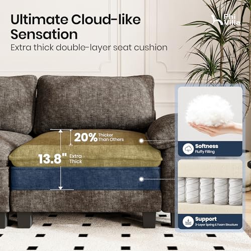 Image of PHI VILLA Cloud Modular Couch Sets, Sectional Sofa Couches for Living Room, Single Seat for 1 Person, Chenille Ash