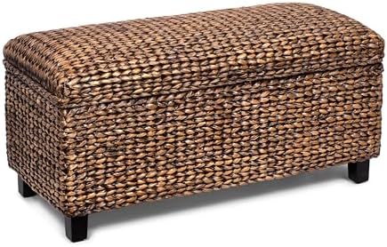 BIRDROCK HOME Abaca Storage Bench – Hand-Woven Wicker Entryway Be...