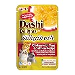 INABA Dashi Delights Silky Broth, Wet Food for Cats with Chicken, Tuna and Salmon, Fish Broth, Rich in Protein, Natural Ingredients, Complementary Meal, 1 Pack of 40g