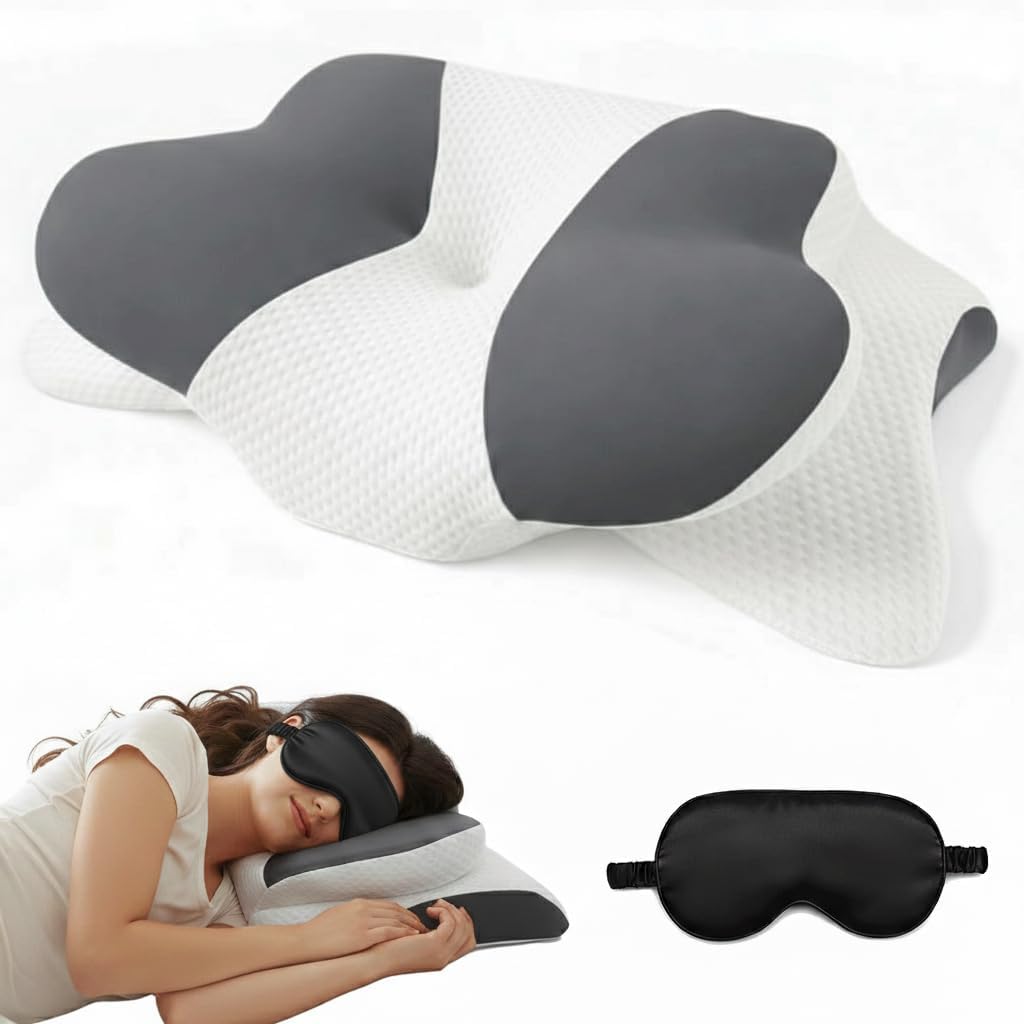 Cervical neck pillow with Eye Mask, Ergonomic Memory Foam Pillows for Neck Support, Contour pillow for side sleepers with cooling pillow case, Bed Pillow for Back Side Stomach Sleeper